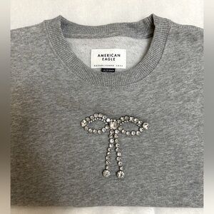 American Eagle Gray Sweatshirt with Rhinestone Bow
